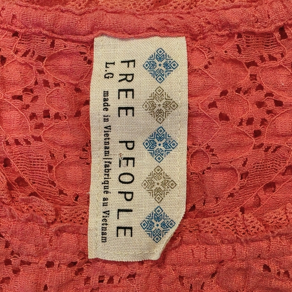 FREE PEOPLE Pink Lace Long Sleeve Top Large Festival Boho Festive Cottagecore - Picture 5 of 5